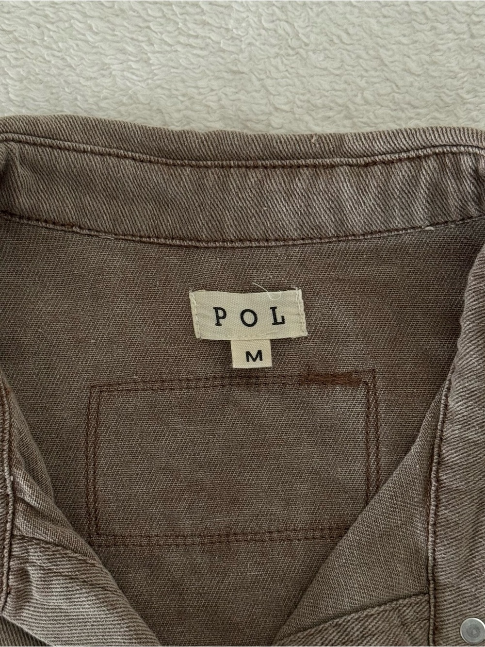 POL Light Brown 100% Cotton Longline Shacket Raw Edge Relaxed Fit Size Medium - Picture 4 of 11